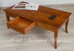 Tavolino rettangolare da soggiorno in legno massello stile classico produzione artigianale italiana